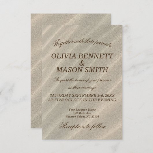 Beach Sand Textured Wedding Invitation Kaart (Voorkant / Achterkant)