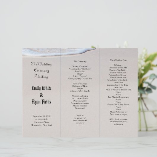 Beach Sand Tri-Fold Wedding Program Sjabloon (Staand voorkant)