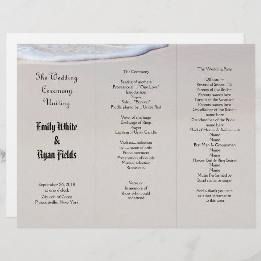 Beach Sand Tri-Fold Wedding Program Sjabloon (Voorkant / Achterkant)