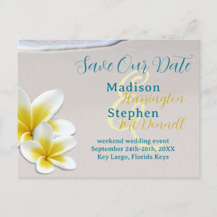 Beach Sand Tropical Wedding Save the Date Briefkaa Aankondigingskaart