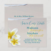 Beach Sand Tropical Wedding Save the Date Briefkaa Aankondigingskaart (Voorkant / Achterkant)