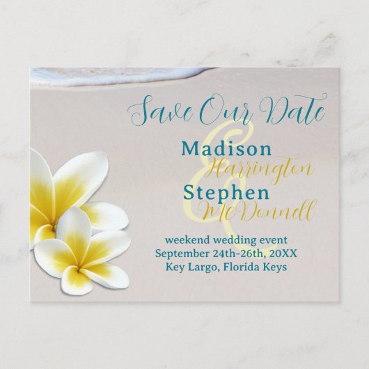 Beach Sand Tropical Wedding Save the Date Briefkaa Aankondigingskaart (Voorkant)