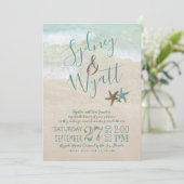 Beach Sand Typography Starfish Wedding Invitation Kaart (Staand voorkant)