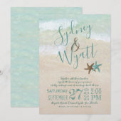 Beach Sand Typography Starfish Wedding Invitation Kaart (Voorkant / Achterkant)