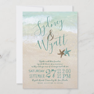 Beach Sand Typography Starfish Wedding Invitation Kaart