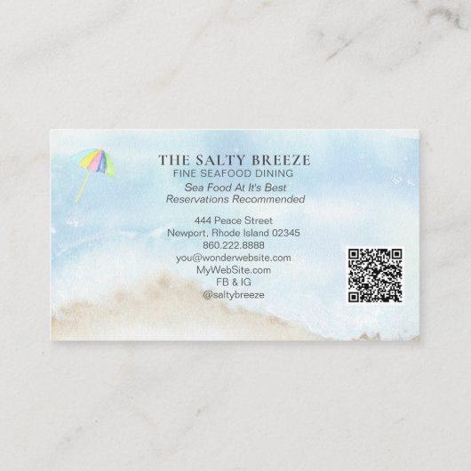 *~* Beach Sand Umbrella Waterverf Zee Ocean QR Visitekaartje (Achterkant)