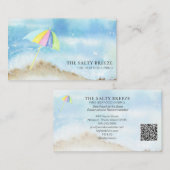 *~* Beach Sand Umbrella Waterverf Zee Ocean QR Visitekaartje (Voorkant / Achterkant)
