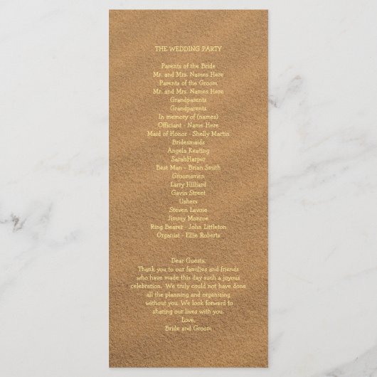 Beach Sand Wedding Tall Program Programmakaart (Achterkant)