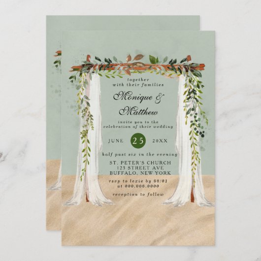 Beach Sand White Canopy Tropical Modern Wedding Kaart (Voorkant / Achterkant)