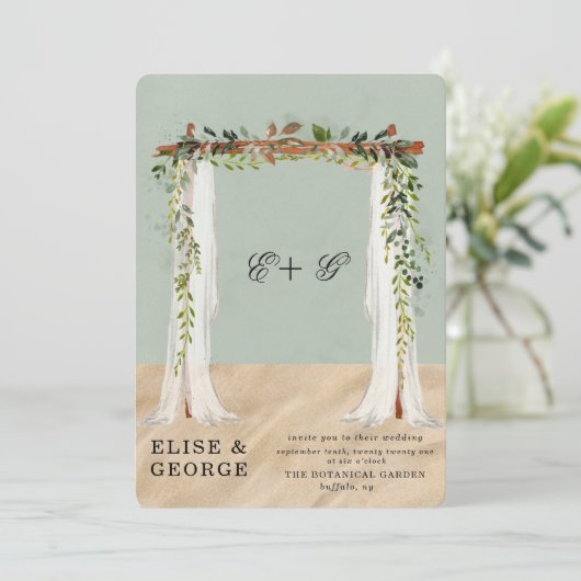 Beach Sand White Canopy Tropical Unique Wedding Kaart (Staand voorkant)