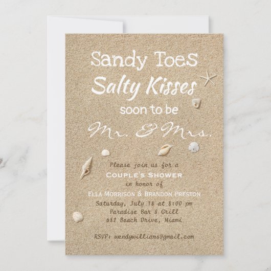 Beach Sand White Typography Couple's Shower Kaart (Voorkant)
