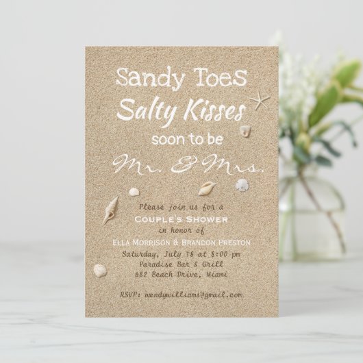 Beach Sand White Typography Couple's Shower Kaart (Staand voorkant)