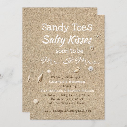 Beach Sand White Typography Couple's Shower Kaart (Voorkant / Achterkant)