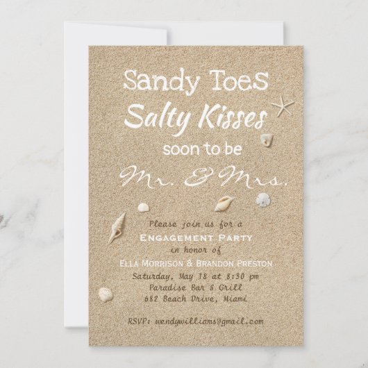 Beach Sand White Typography Engagement Party Kaart (Voorkant)