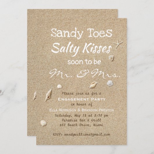 Beach Sand White Typography Engagement Party Kaart (Voorkant / Achterkant)