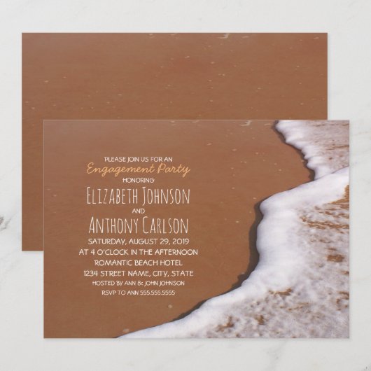 Beach Sand Zee Foam Romantic Engagement Party Kaart (Voorkant / Achterkant)