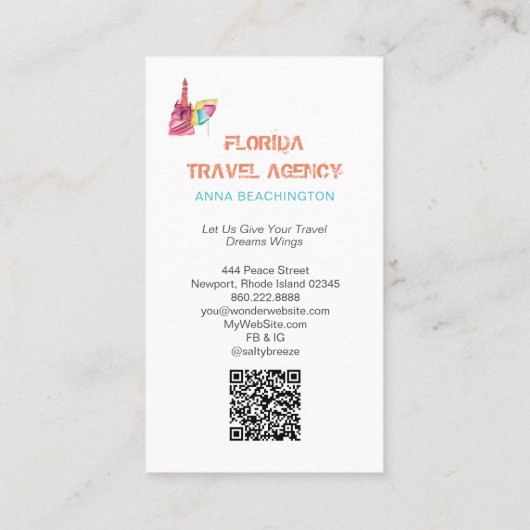 *~* Beach Sand Zee Travel Tourist QR Visitekaartje (Achterkant)