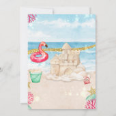 Beach Sandcastle Flamingo Birthday Party downloade Kaart (Achterkant)