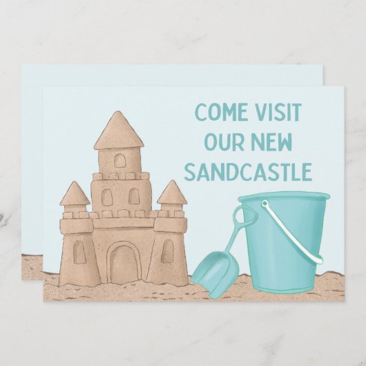 Beach Sandcastle Moving New Address Aankondiging (Voorkant / Achterkant)