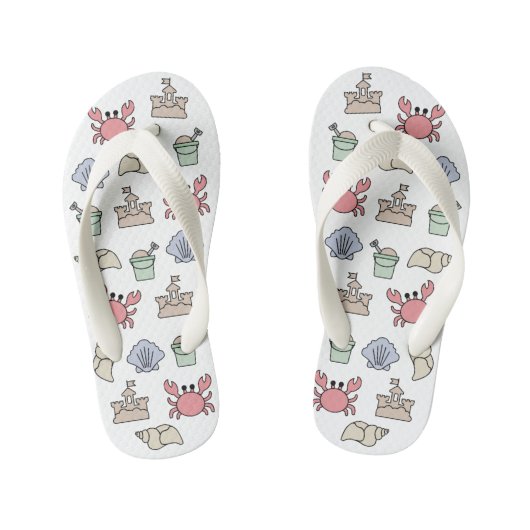 Beach Sandcastle Pail Crab Shell Pastel Kinder Teenslippers (Voetbed)