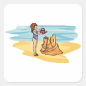 Beach Sandcastle Vierkante Sticker (Voorkant)