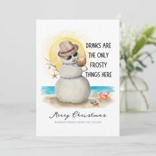 Beach Sandman Frosty Drinks Christmas Feestdagenkaart (Staand voorkant)