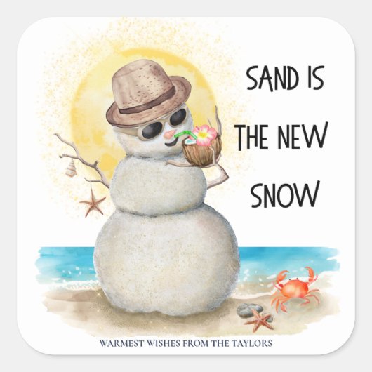 Beach Sandman Sand is the New Snow Christmas Vierkante Sticker (Voorkant)