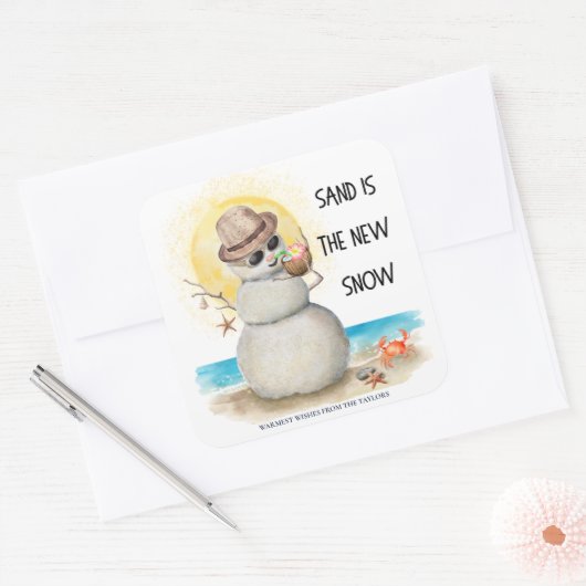 Beach Sandman Sand is the New Snow Christmas Vierkante Sticker (Envelop)