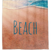 Beach Sandy Shoreline Blue Coastal Ocean Wave Douchegordijn (Voorkant)