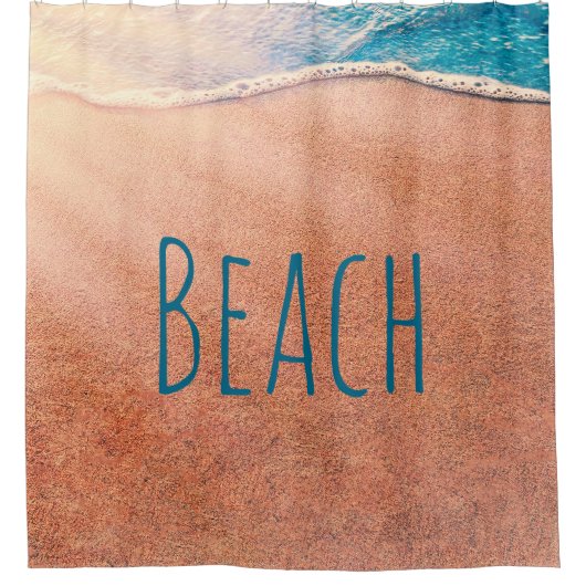 Beach Sandy Shoreline Blue Coastal Ocean Wave Douchegordijn (Voorkant)