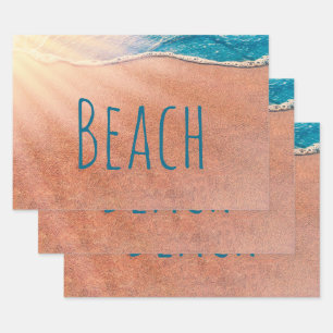 Beach Sandy Shoreline Blue Ocean Wave Decoupage Inpakpapier Vel