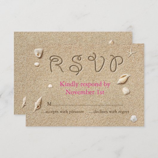 Beach Sandy Toes Salty Kisses RSVP roze (Voorkant / Achterkant)