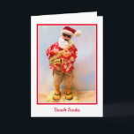 Beach Santa Christmas Card Kaart<br><div class="desc">Santa making a Joyful noise with his saxophone.</div>