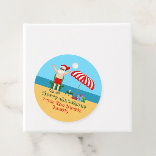 Beach Santa Claus Custom Sunny kerstparty Bedankjes Labels (In situ)