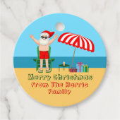 Beach Santa Claus Custom Sunny kerstparty Bedankjes Labels (Voorkant)