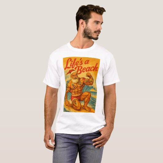 Beach Santa Gay T-Shirt | Gay Shirt for Men | LGBT (Voorkant volledig)