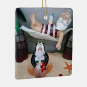 **BEACH SANTA MET PENGUIN FRIEND** KERAMISCH ORNAMENT (Rechts)