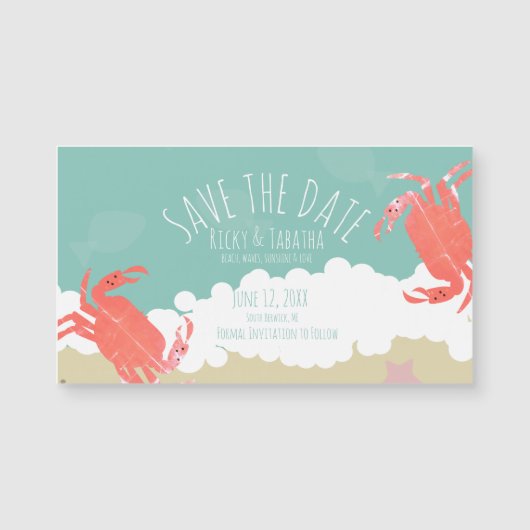 Beach Save the Date Crab Sand Ocean Waves (Voorkant)