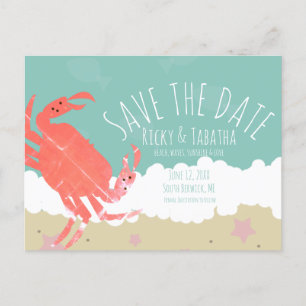 Beach Save the Date Crab Sand Ocean Waves Briefkaart