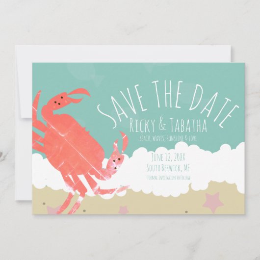 Beach Save the Date Crab Sand Ocean Waves Kaart (Voorkant)