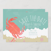 Beach Save the Date Crab Sand Ocean Waves Kaart (Voorkant / Achterkant)
