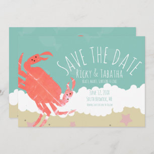 Beach Save the Date Crab Sand Ocean Waves Kaart