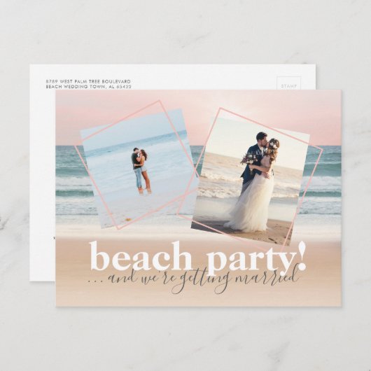 Beach Save the Date en we worden getrouwd Anno Aankondigingskaart (Voorkant / Achterkant)