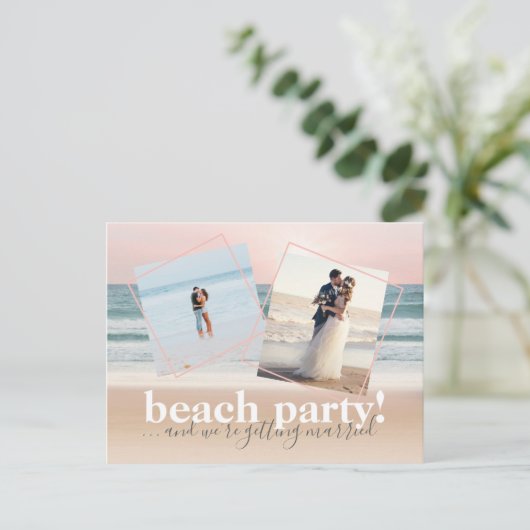 Beach Save the Date en we worden getrouwd Anno Aankondigingskaart (Staand voorkant)