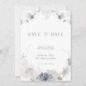 Beach Save the Date with Photo in Blue + Cream Kaart (Voorkant)