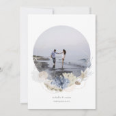 Beach Save the Date with Photo in Blue + Cream Kaart (Achterkant)