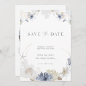 Beach Save the Date with Photo in Blue + Cream Kaart (Voorkant / Achterkant)