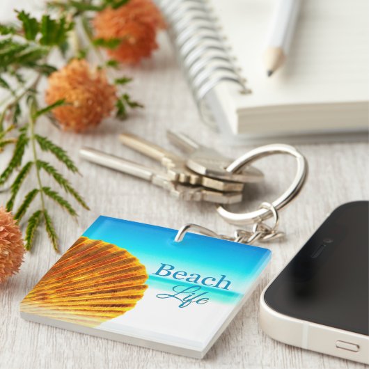 Beach Scallop Seashell Sleutelhanger (Voorkant Rechts)