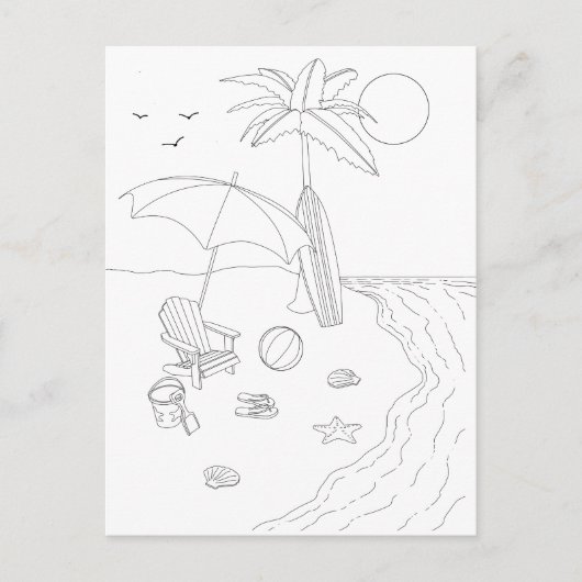 Beach Scene Adult Kleuren Briefkaart (Voorkant)