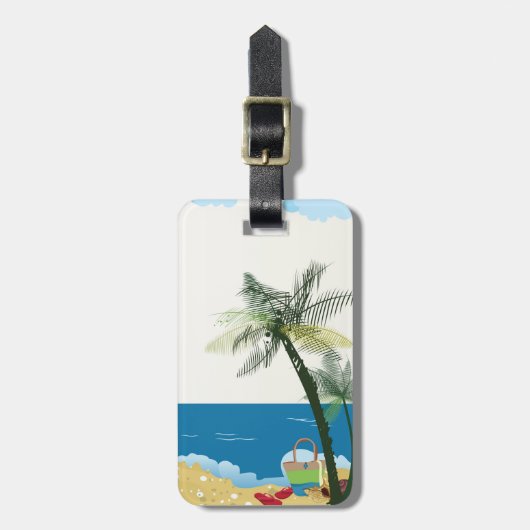 Beach scène afbeelding bagagelabel. bagagelabel (Voorkant verticaal)
